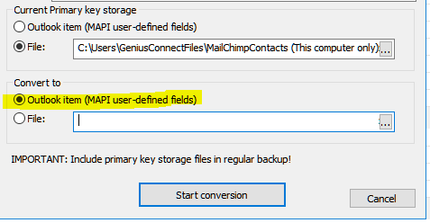 Convert To Outlook storage